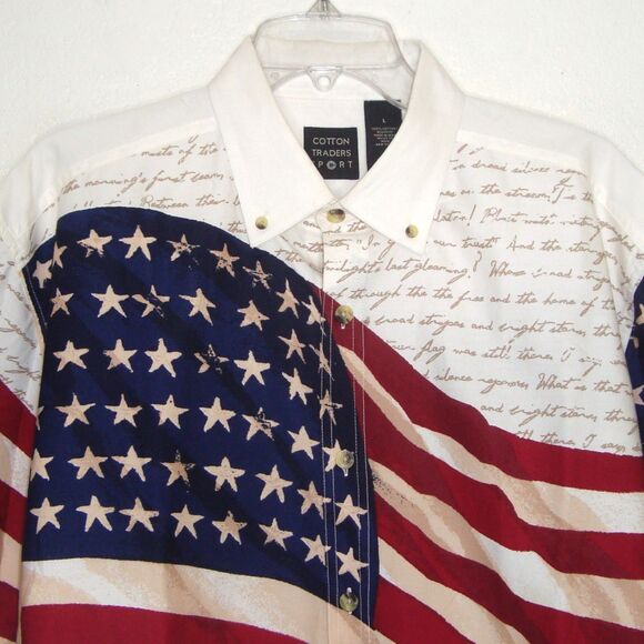 Cotton Traders Sport Waving Flag Patriotic Button Front Short Sleeve Shirt - Picture 4 of 8